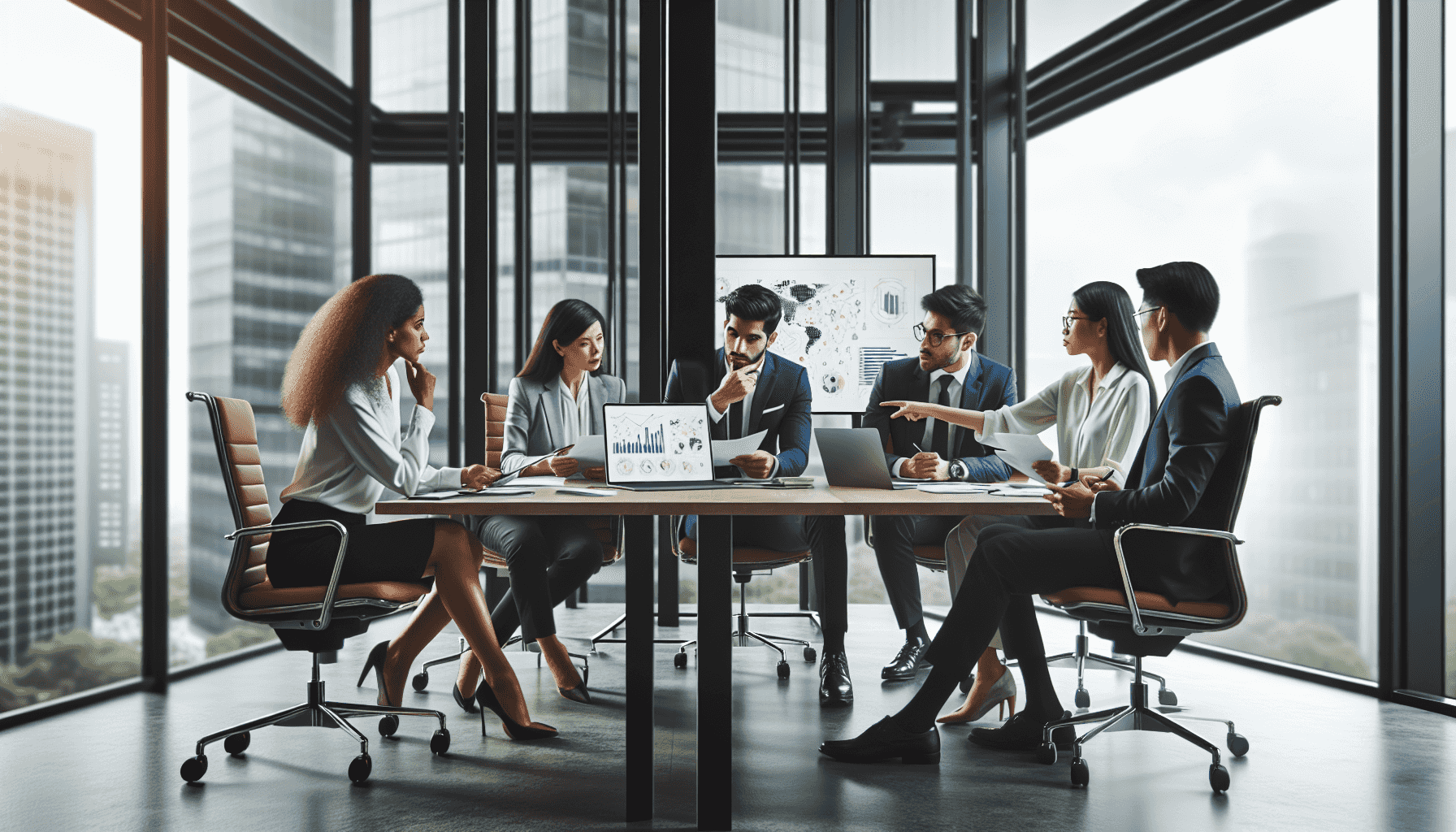 Equipo de consultores discutiendo un plan de negocios